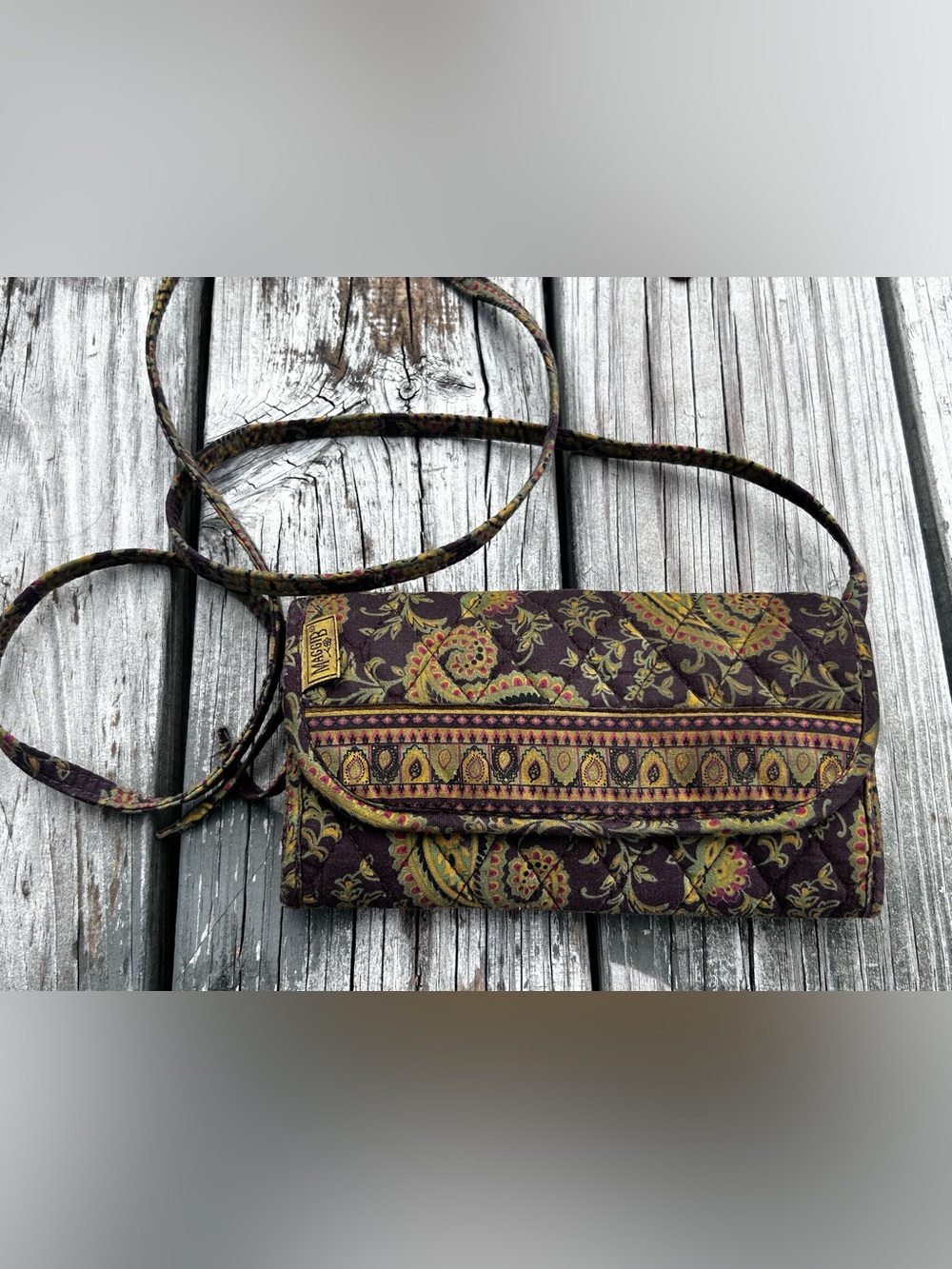 MaggiB Plum Paisley Quilted Crossbody with Olive and Pink Accents